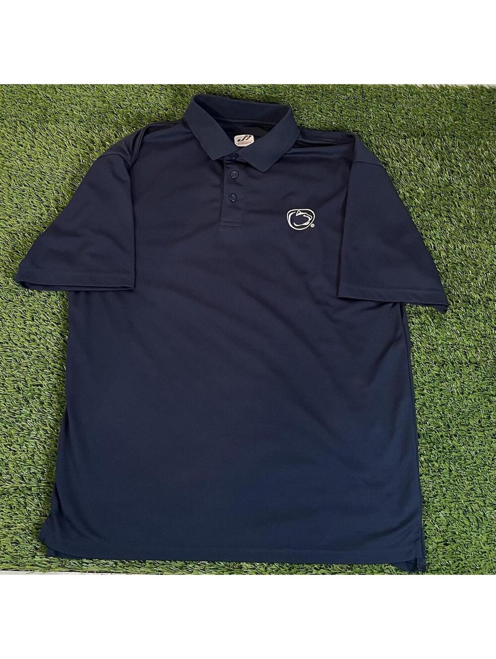 J. America Mens Penn State Nittany Lions Navy Blue Golf Polo Shirt Mens Large